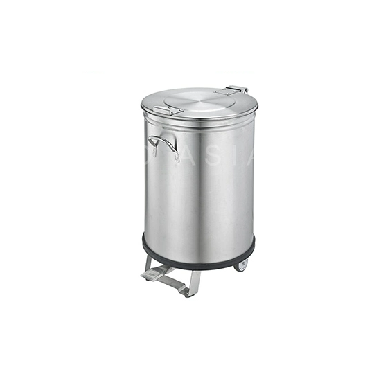 Round Stainless Steel Waste Bin Wth Wheel & Pedal 50LT From PIOKIT