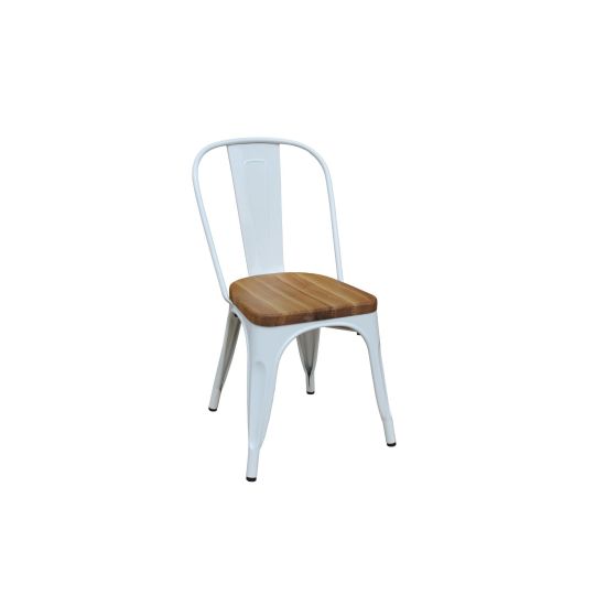 Matt White Frame & Light Walnut Seat Stackable Dinning Chair With Steel Frame & Wooden Seat – 86CM