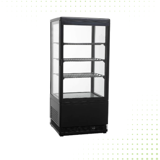 Refrigerated Glass Display With 3 Wire Shelves - 78LT From PIOKIT - Black