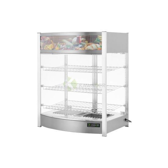 Stainless Steel Heated Glass Showcase With 3 Shelves – 137 LT From PIOKIT