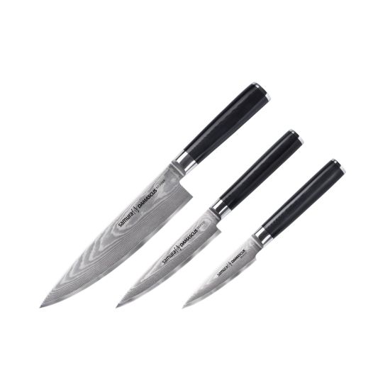 Samura DAMASCUS Set of three knives: Paring knife, Utility knife, Chef's knife – Black From SAMURA