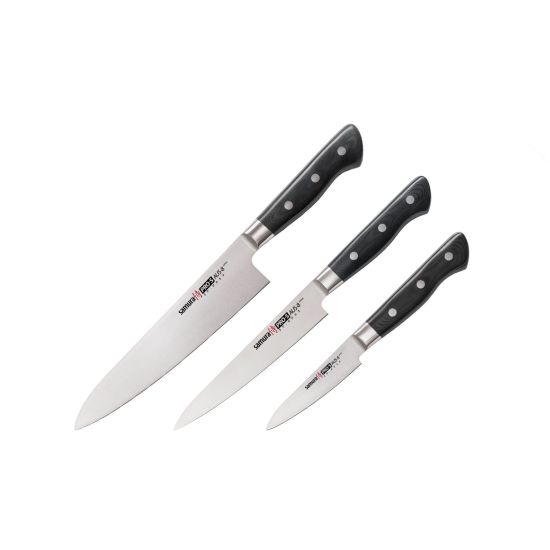 SAMURA PRO-S Set of 3 knives: Chef's knife, Utility knife, Utility knife – Black From SAMURA