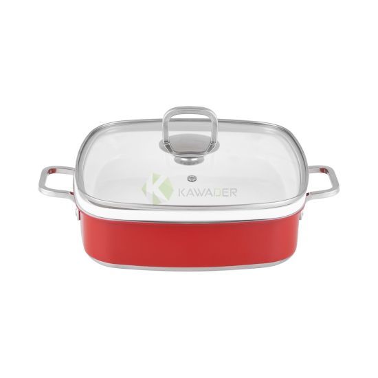 Square Tri-Ply Buffet Serving Pan 5L Stainless Steel - Red - from Piokit