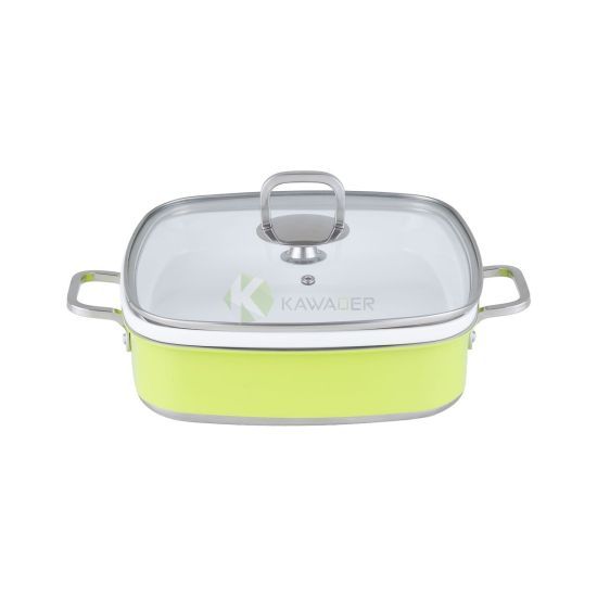 Square Tri-Ply Buffet Serving Pan 5L with Ceramic Insert - Light Green- from Piokit