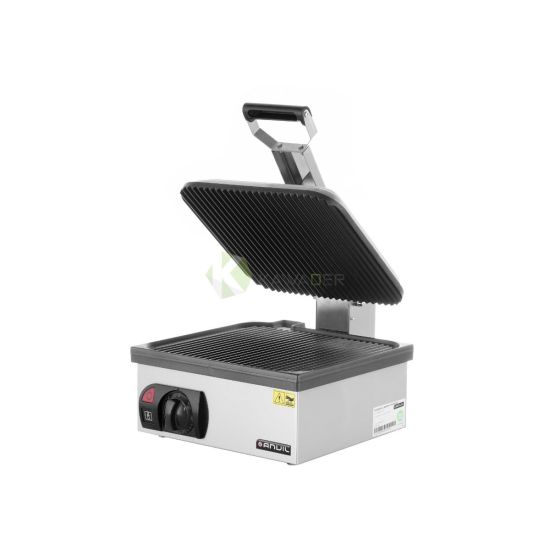 Stainless Steel Electric Single Grill With 1 Cast Aluminum Plate  –  Both Top And Bottom Are Ribbed From Anvil