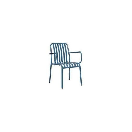 Metal Slatted Chair with 2 Armrests - Blue Color From PIOKIT