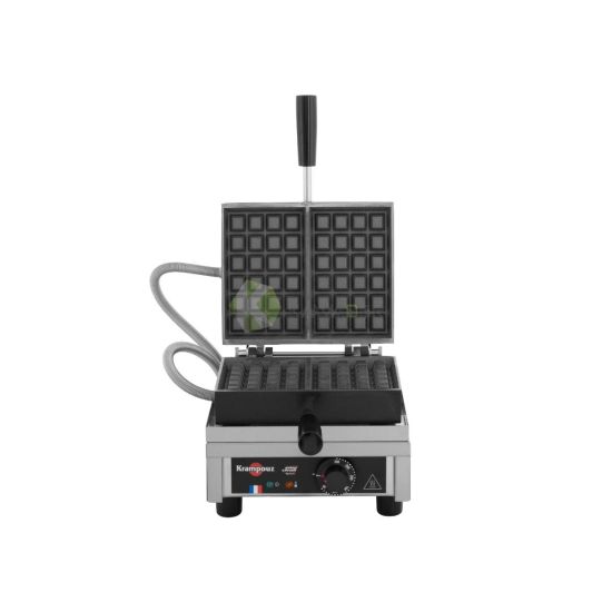 Stainless Steel Electric Single Waffle Maker With 2 Rectangular Sections - 90 degree From KRAMPOUZ