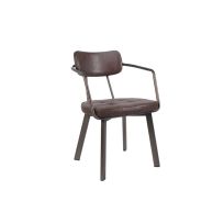Dining Steel Framed Chair With Leather Seat – 81CM From PIOKIT – Sand Frame & Vintage Brown Seat