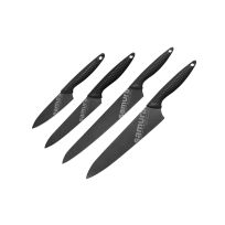 SAMURA Golf Stonewash Set of 4 kitchen knives: Paring knife, Utility knife, Slicing knife, Chef's knife – Black From SAMURA