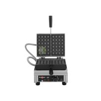 Stainless Steel Electric Single Waffle Maker With 2 Rectangular Sections - 90 degree From KRAMPOUZ
