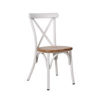 Stackable Dinning Chair With Aluminum Frame & Wooden Seat – 86CM From PIOKIT – Matt White Frame & Light Walnut Seat