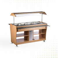 Wooden Electric Hot Buffet Trolly With Glass Top Shield – 4 × 1/1 GN Pans From PIOKIT