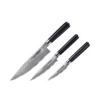 مجموعة سكاكين سلسلة دمشقي ثلاث سكاكين: سكين التقشير، سكين متعدد الاستخدامات، سكين الشيف – أسود من سامورا